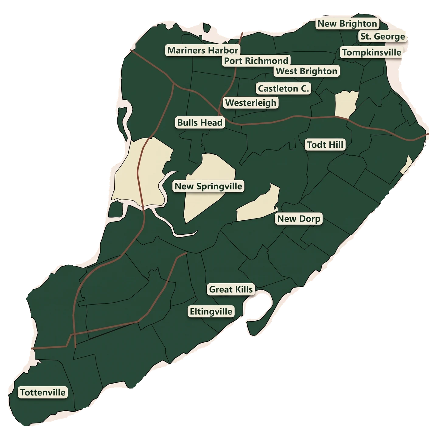 Map of Staten Island neighborhoods served by Greenscape Landscaping